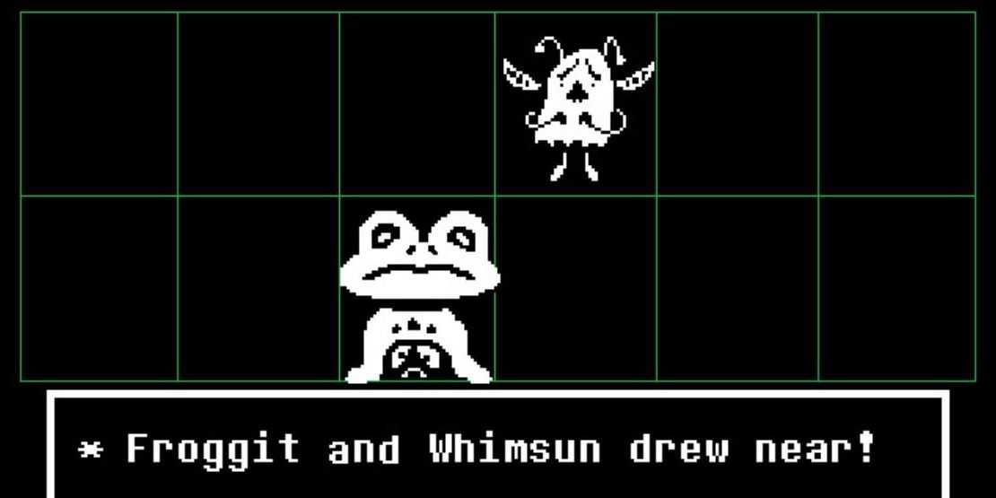 Froggit and Whimsum on a battle screen in Undertale with splash text 