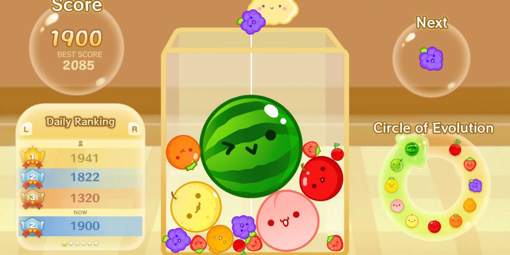 A jar of fruit in Suika Game