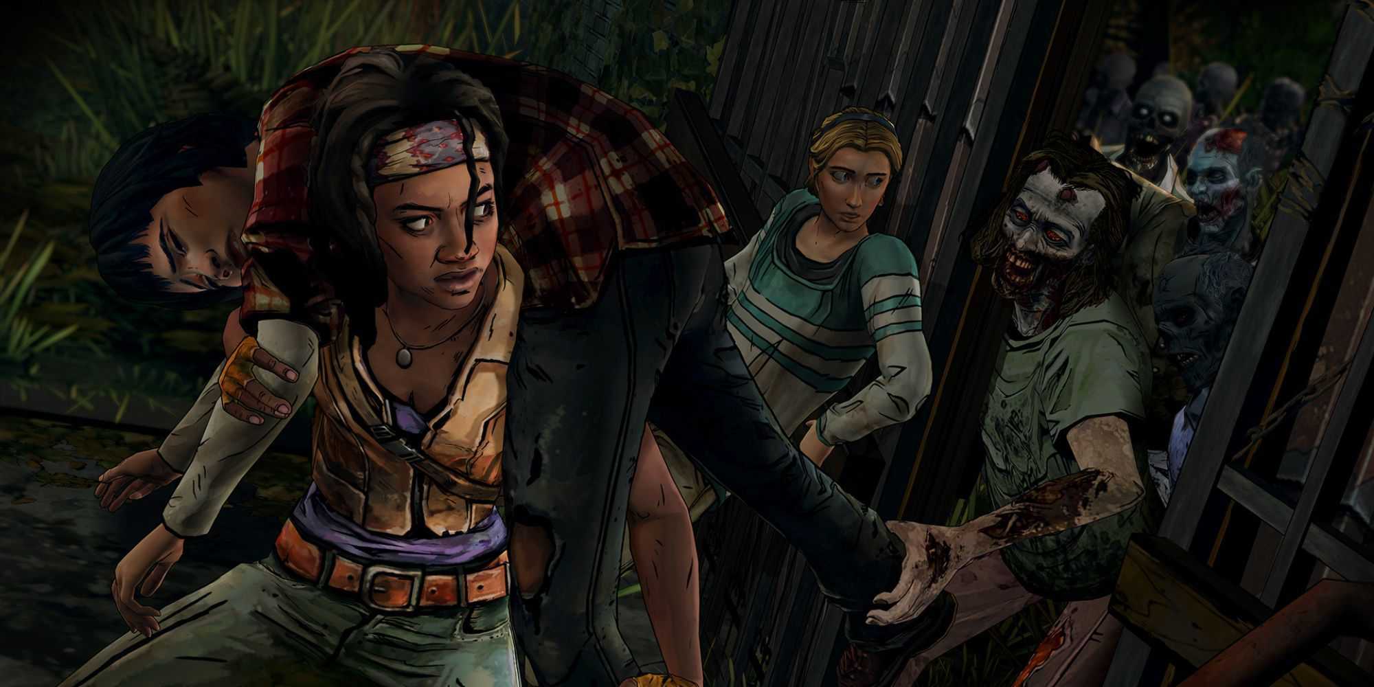 Michonne carrying a person in The Walking Dead: Michonne