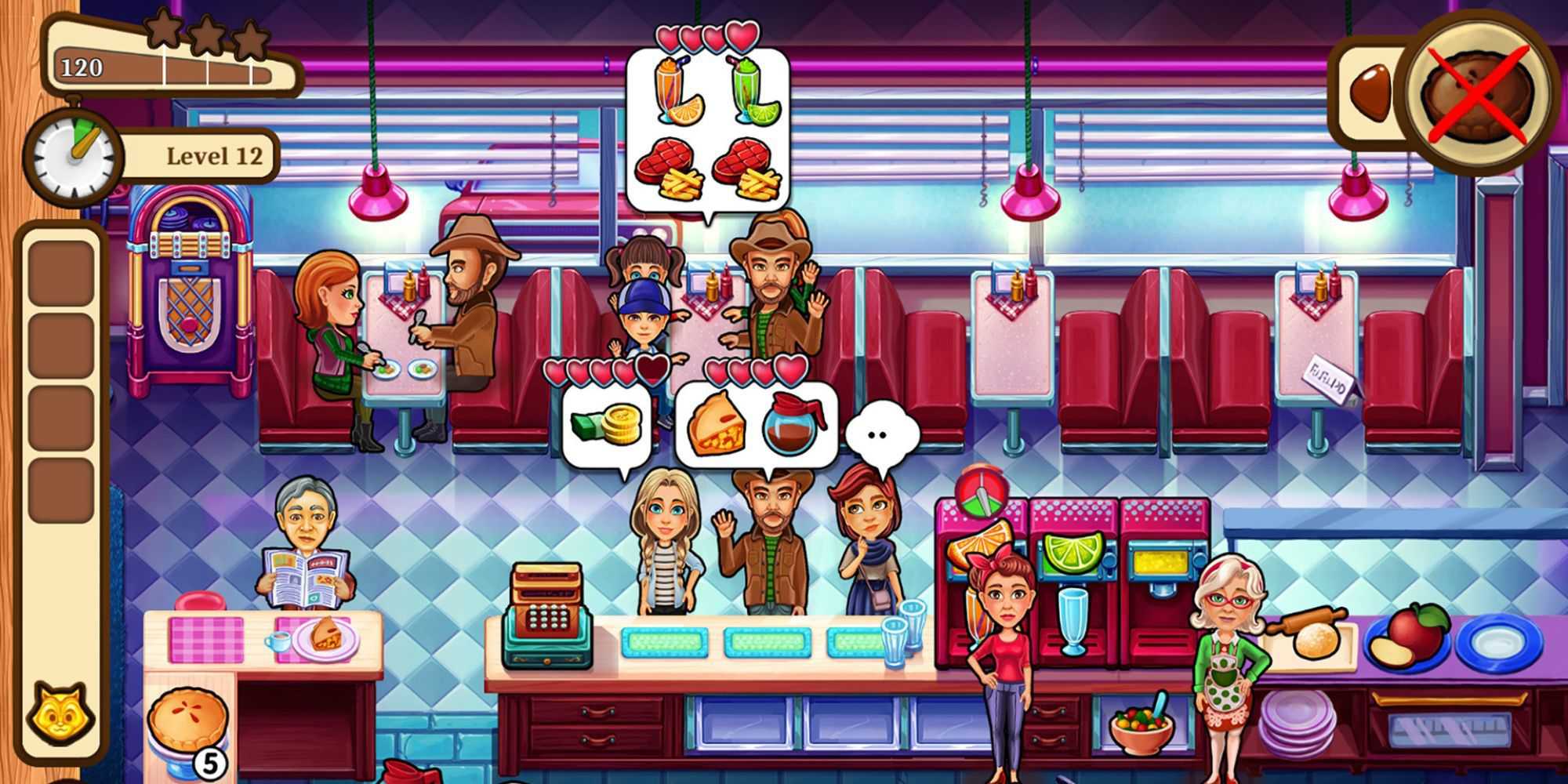 A player working in a diner in Welcome to Primrose