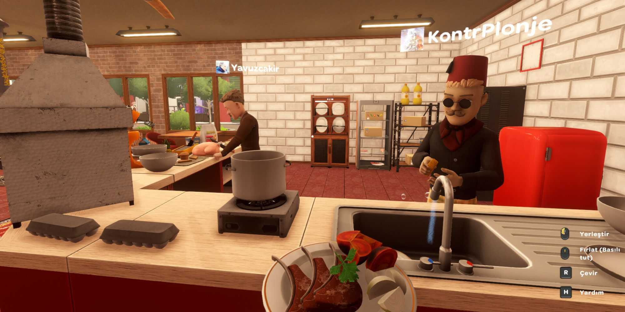 Two players in the kitchen in Kebab Chefs!