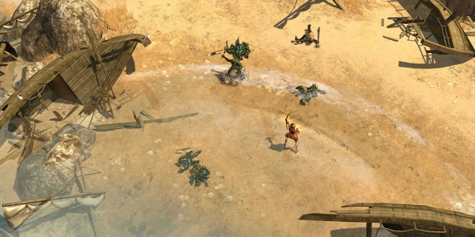 Um jogador sendo atacado em Titan Quest