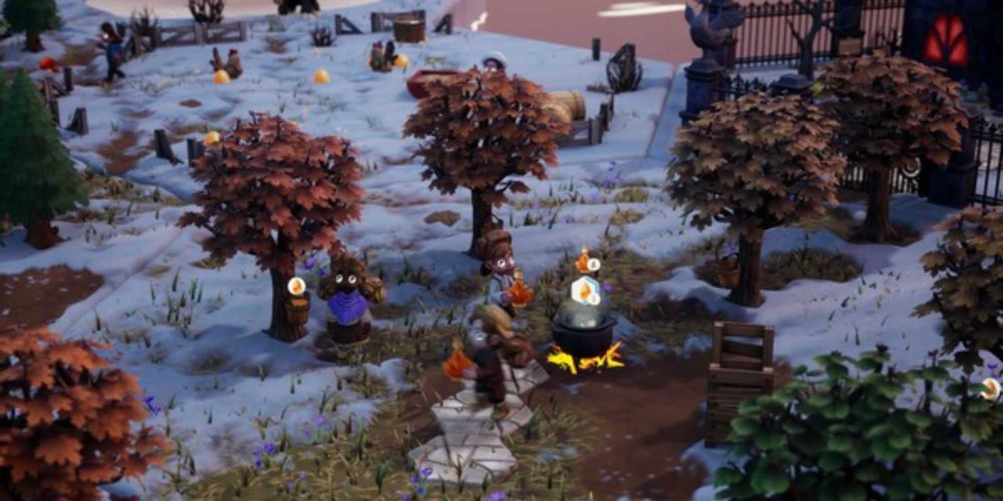 Players cooking between the trees in Sugar Shack