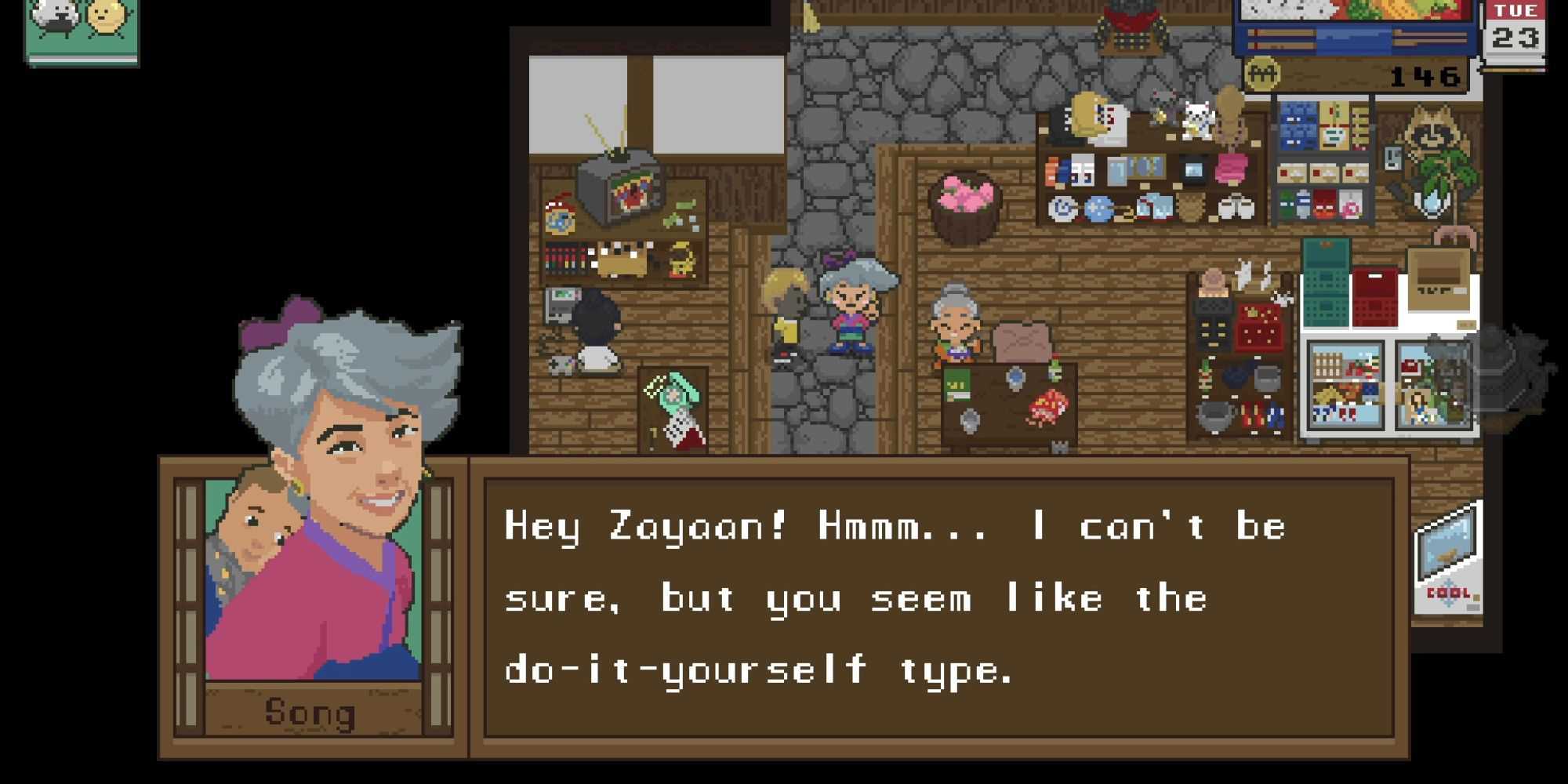 A player talking to a woman in Spirittea