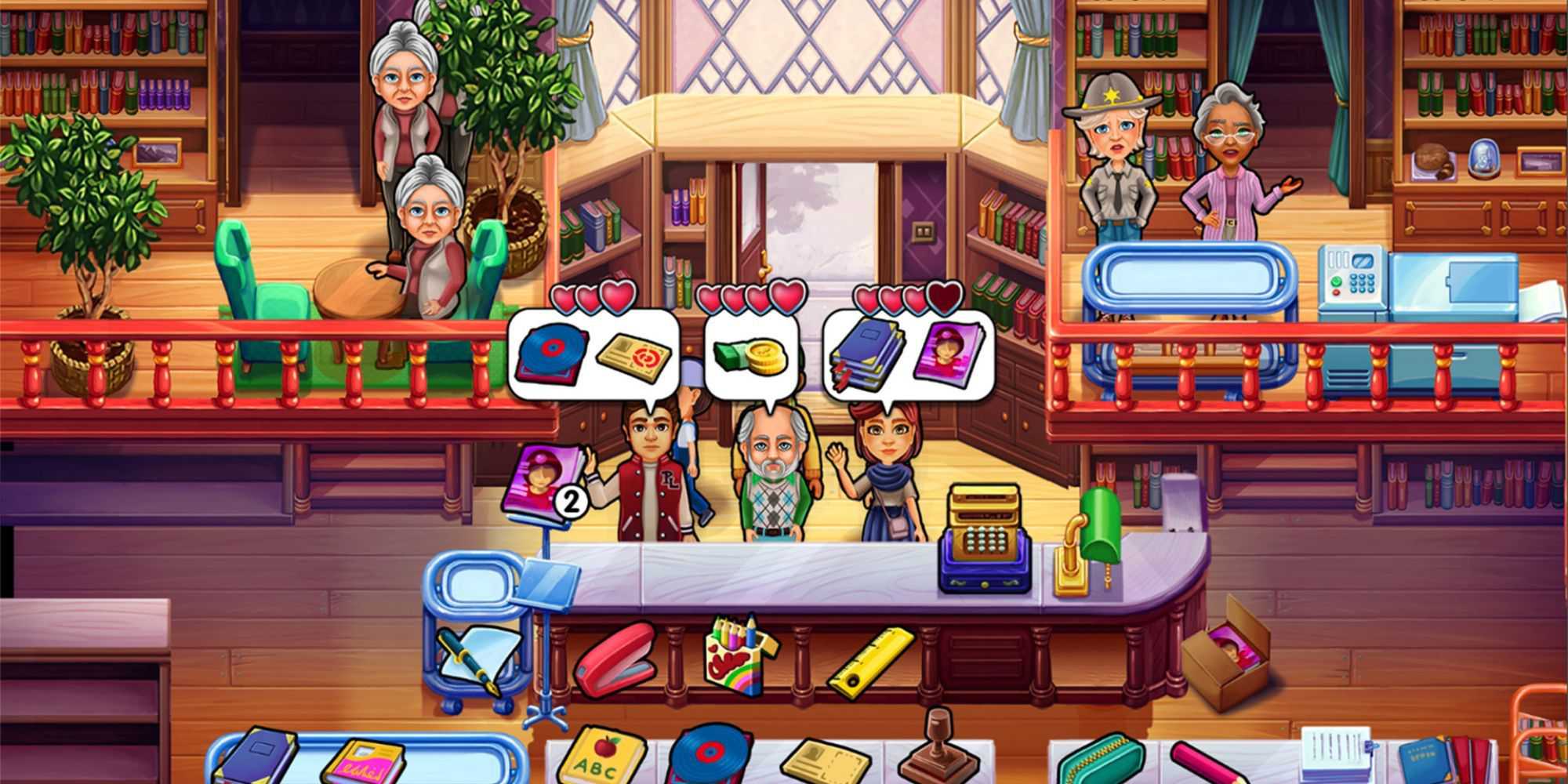 A player working in a bookstore in Welcome to Primrose Lake