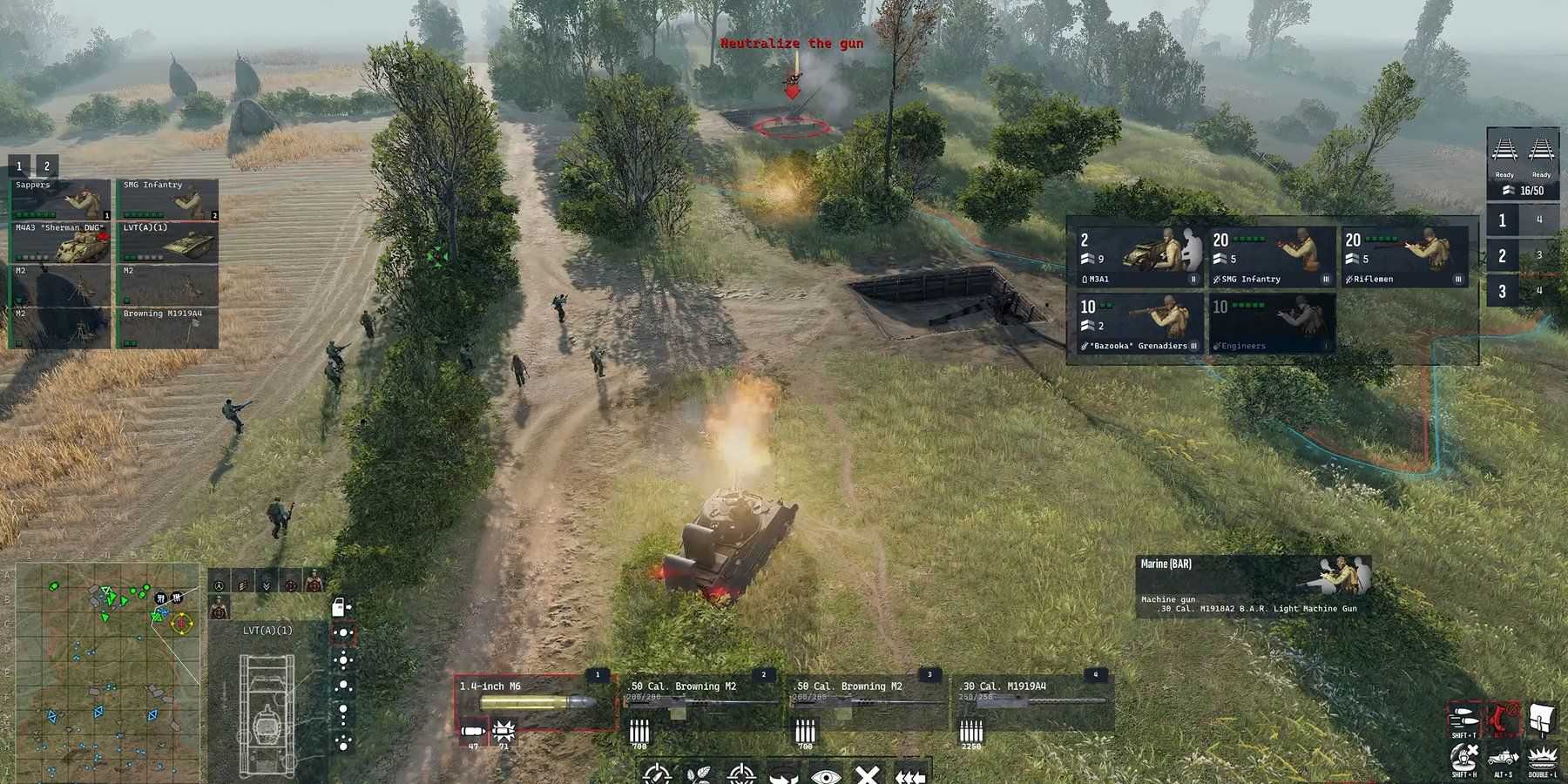 Um tanque disparando contra uma arma de artilharia em Men of War 2