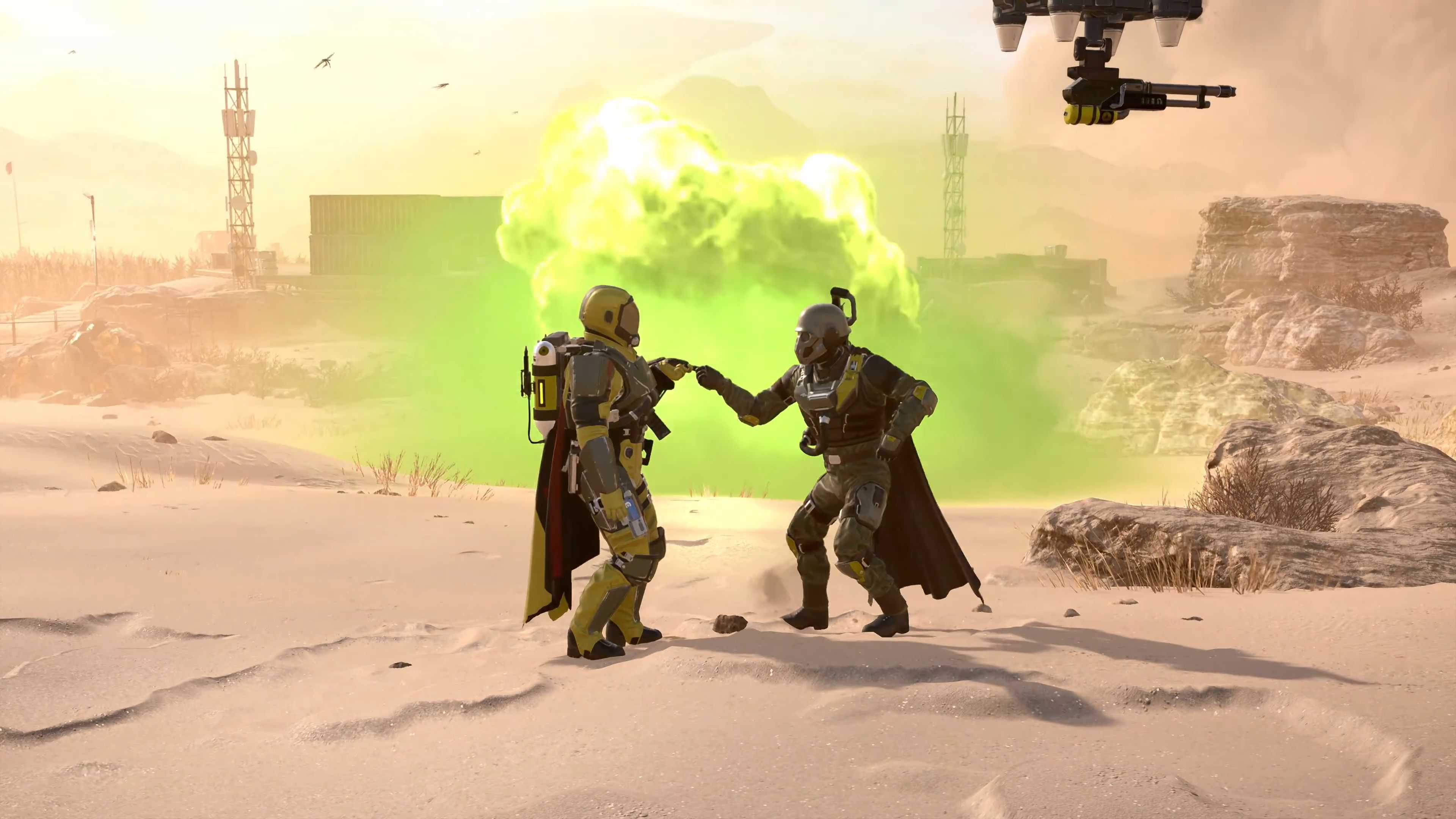 The finger pull emote in Helldivers 2's Chemical Agents Warbond trailer