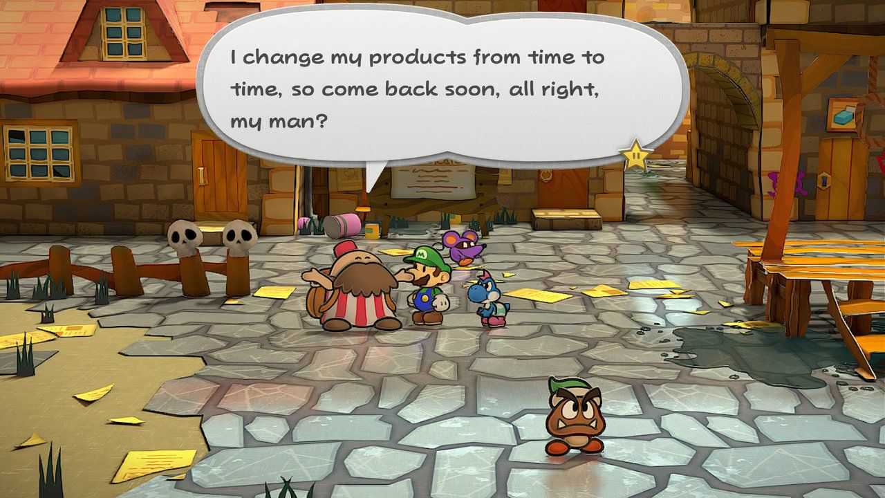 Image of Charlieton mentioning that he changes his products in Paper Mario TTYD