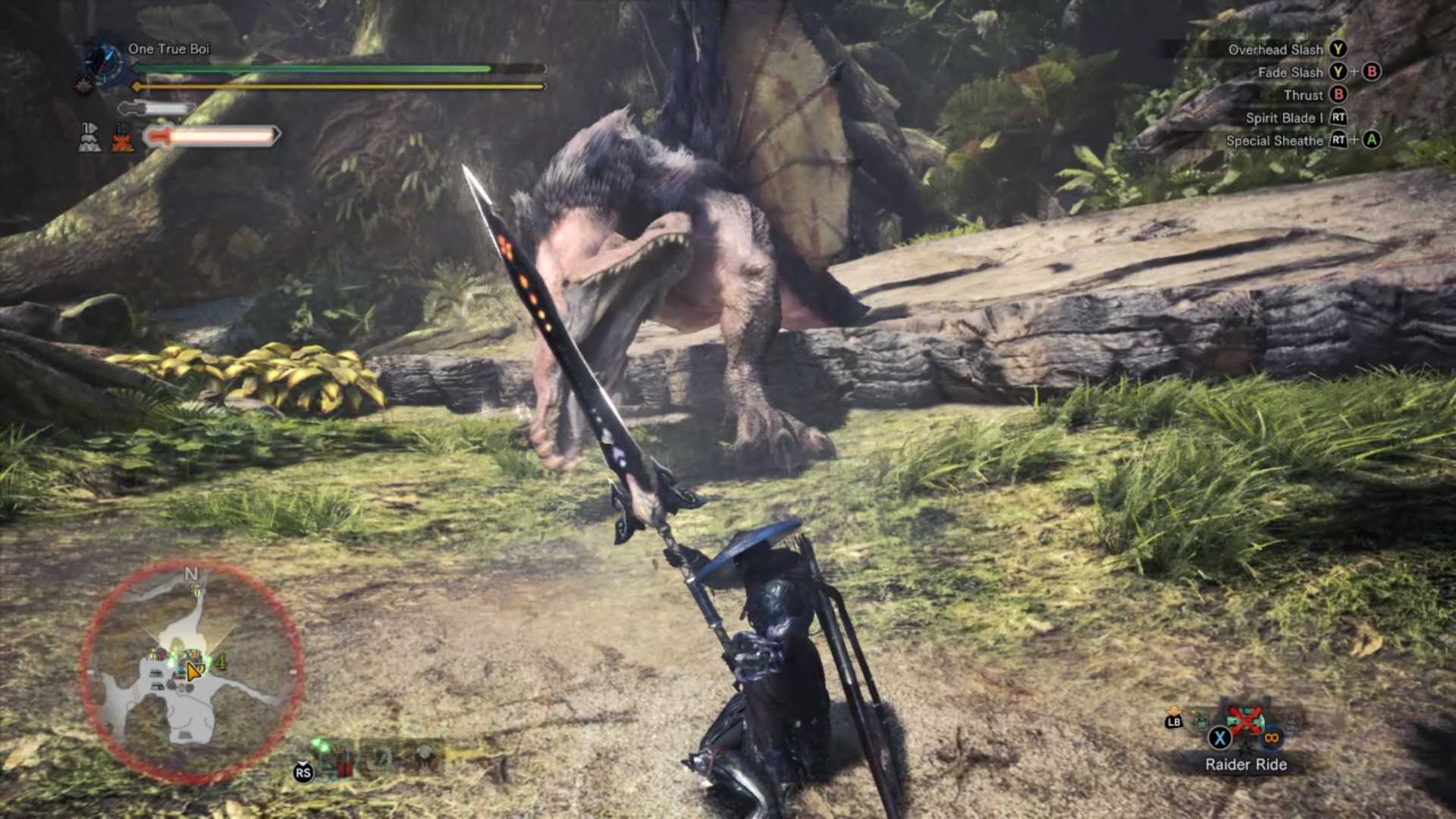 Um Anjanath atacando em Monster Hunter World