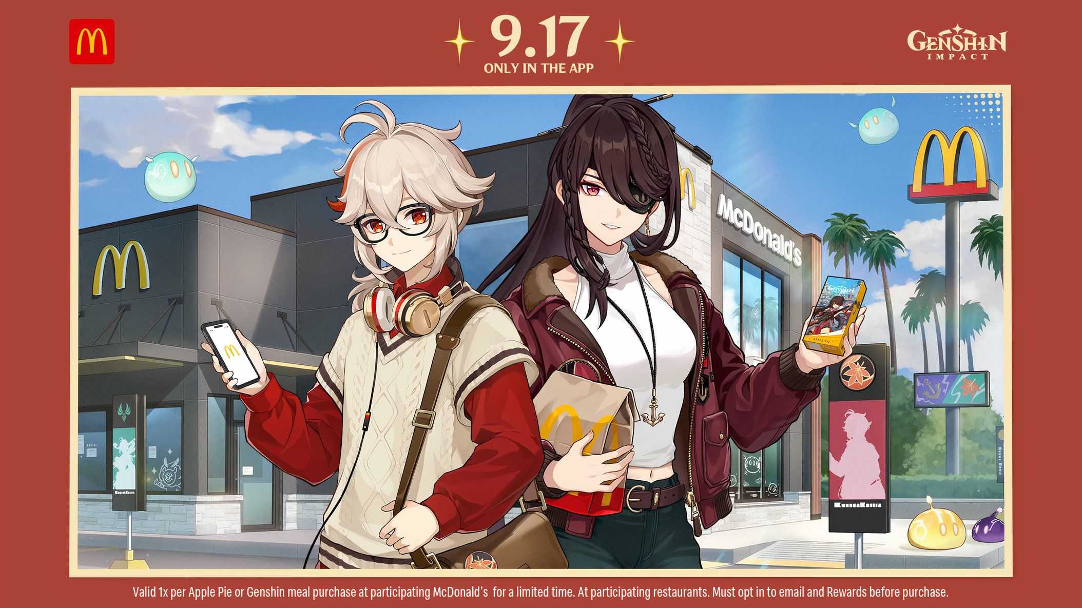 Genshin Impact e arte do McDonalds mostrando dois personagens do RPG