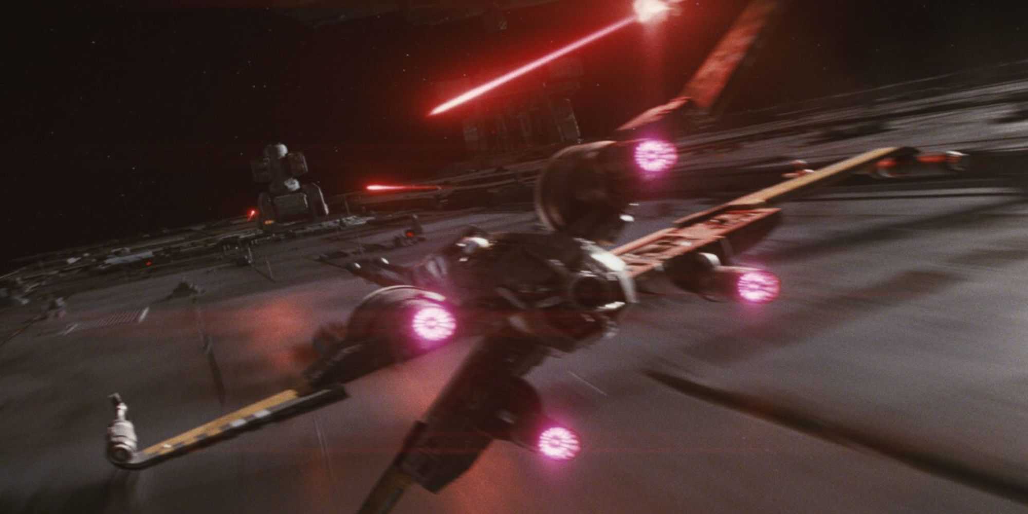 X Wing personalizado de Poe Dameron atirando em torres da Primeira Ordem