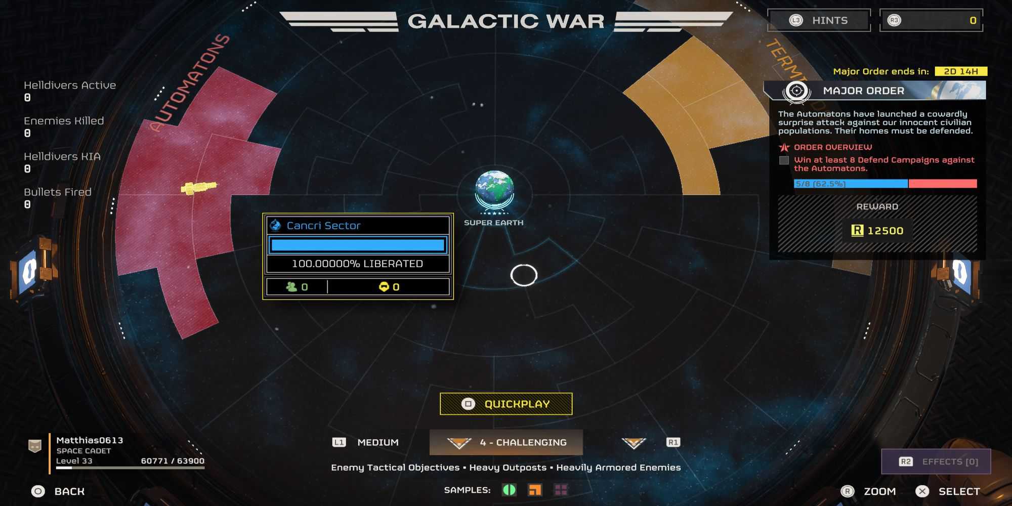 The war table showing the systems under threat by the Terminids and Automatons