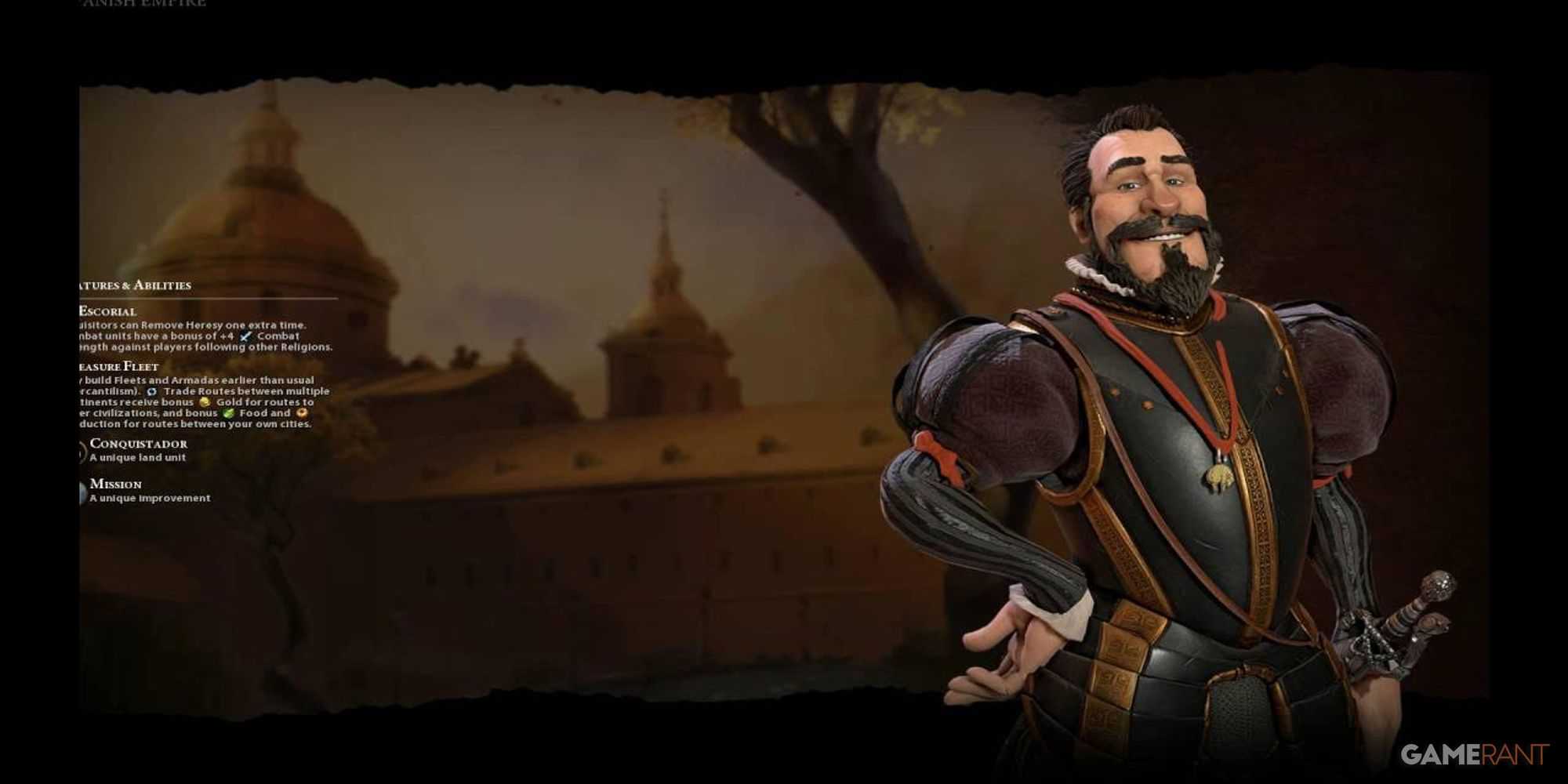 A tela de carregamento para Philip II da Civilization 6