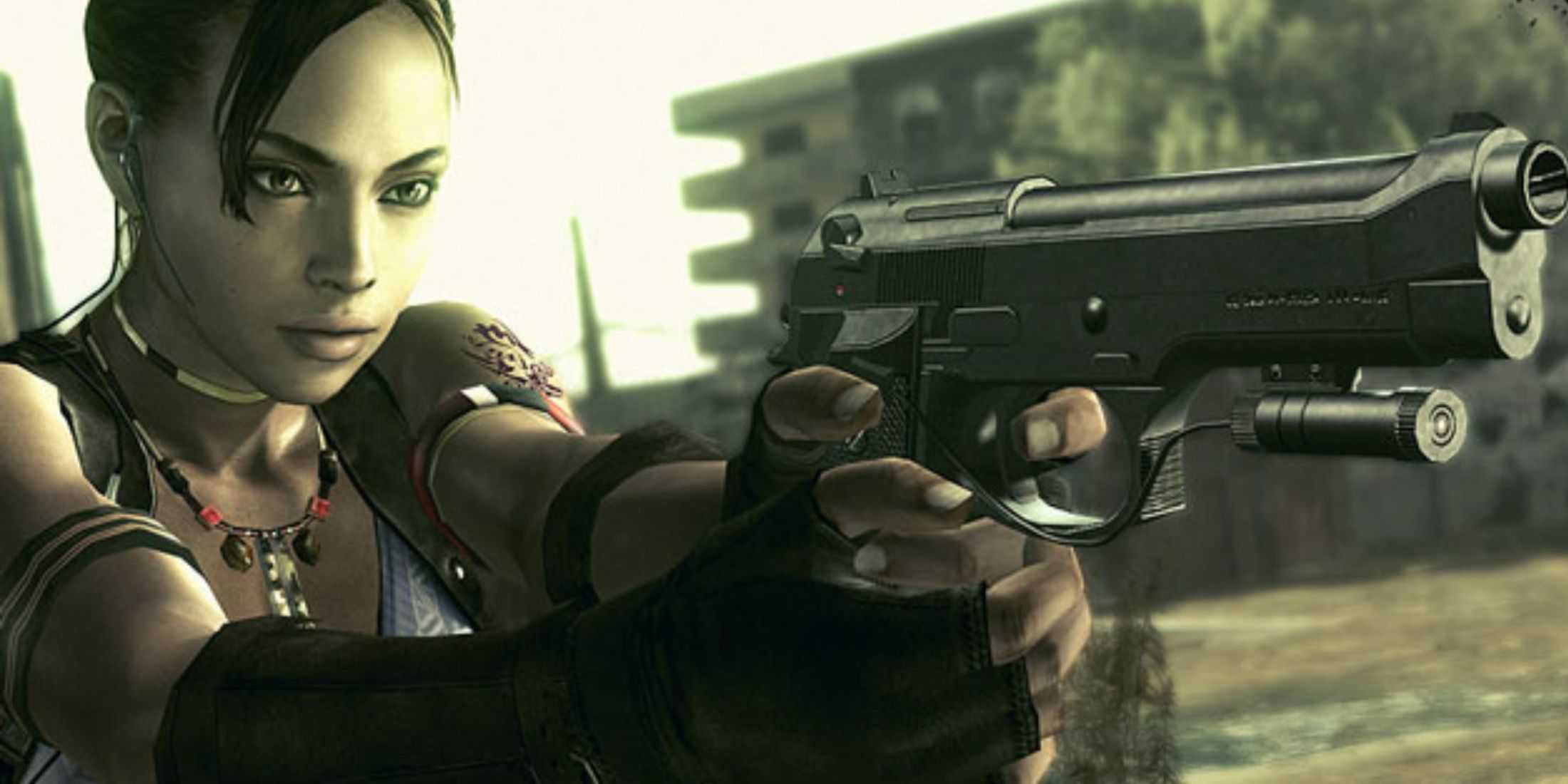 Resident Evil 5 - Sheva aiming her customized pistol