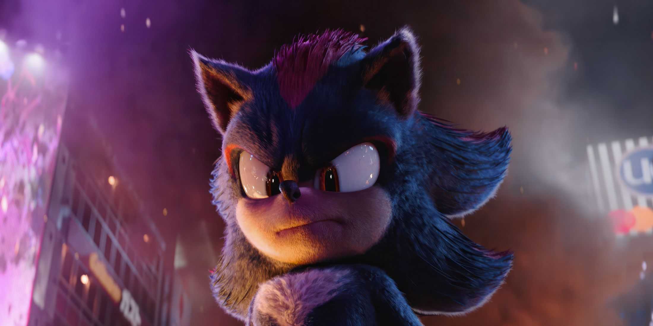 Um close-up de Shadow the Hedgehog em Sonic the Hedgehog 3