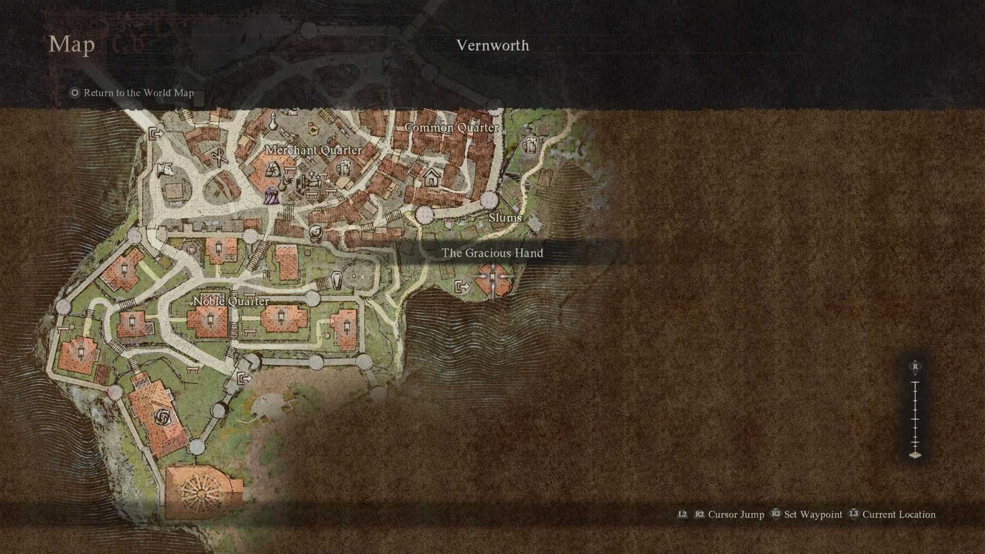 Um mapa de Dragon's Dogma 2 mostrando a localização de The Gracious Hand