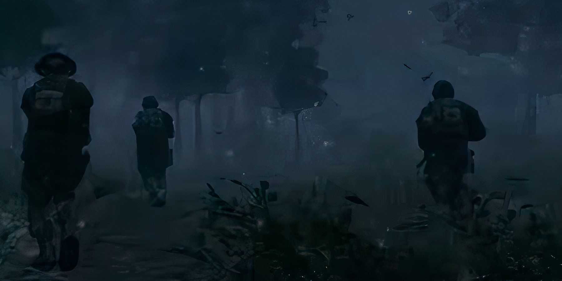 soldiers in a dark forest