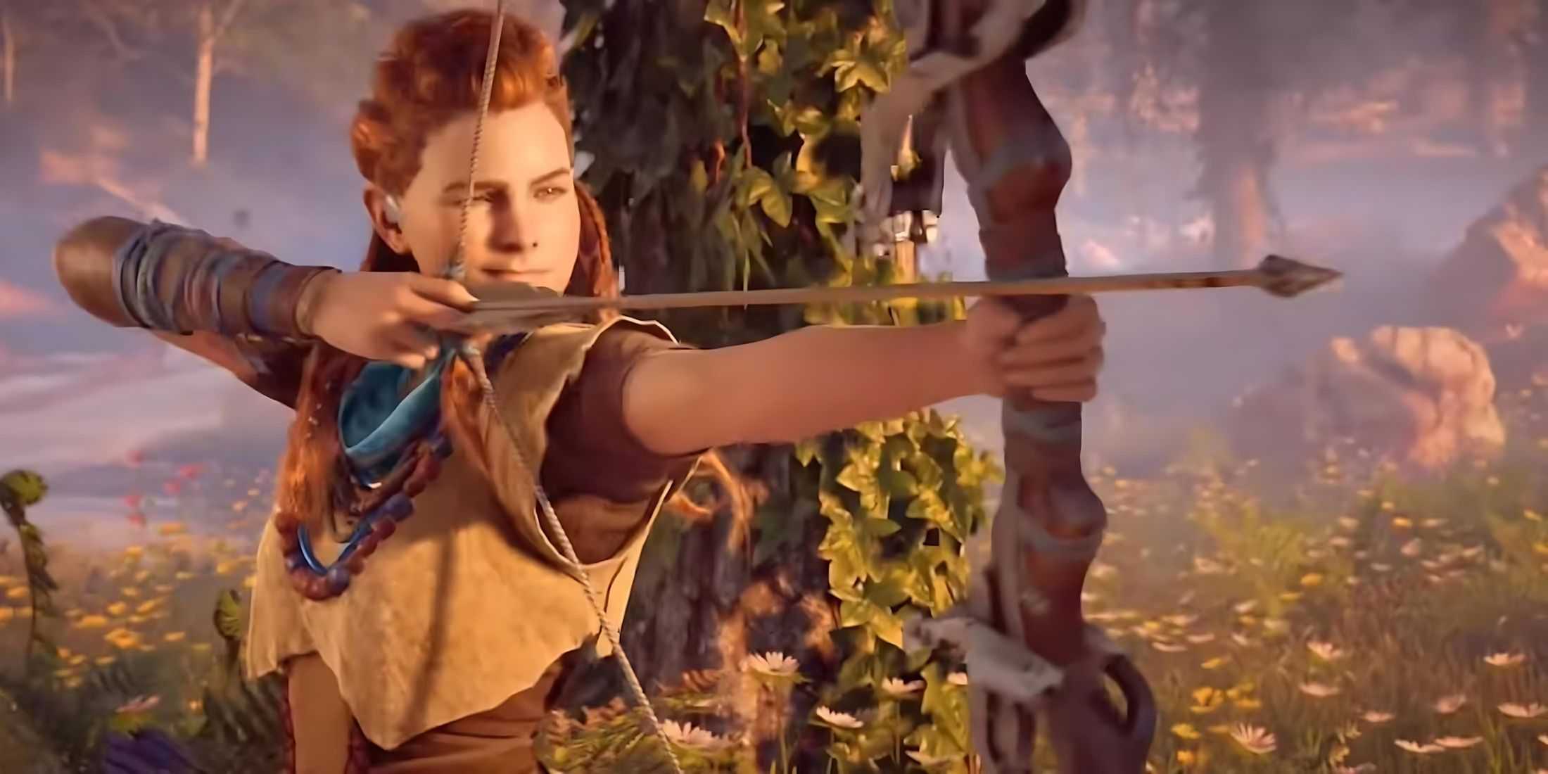 Horizon Zero Dawn's Aloy aiming her bow