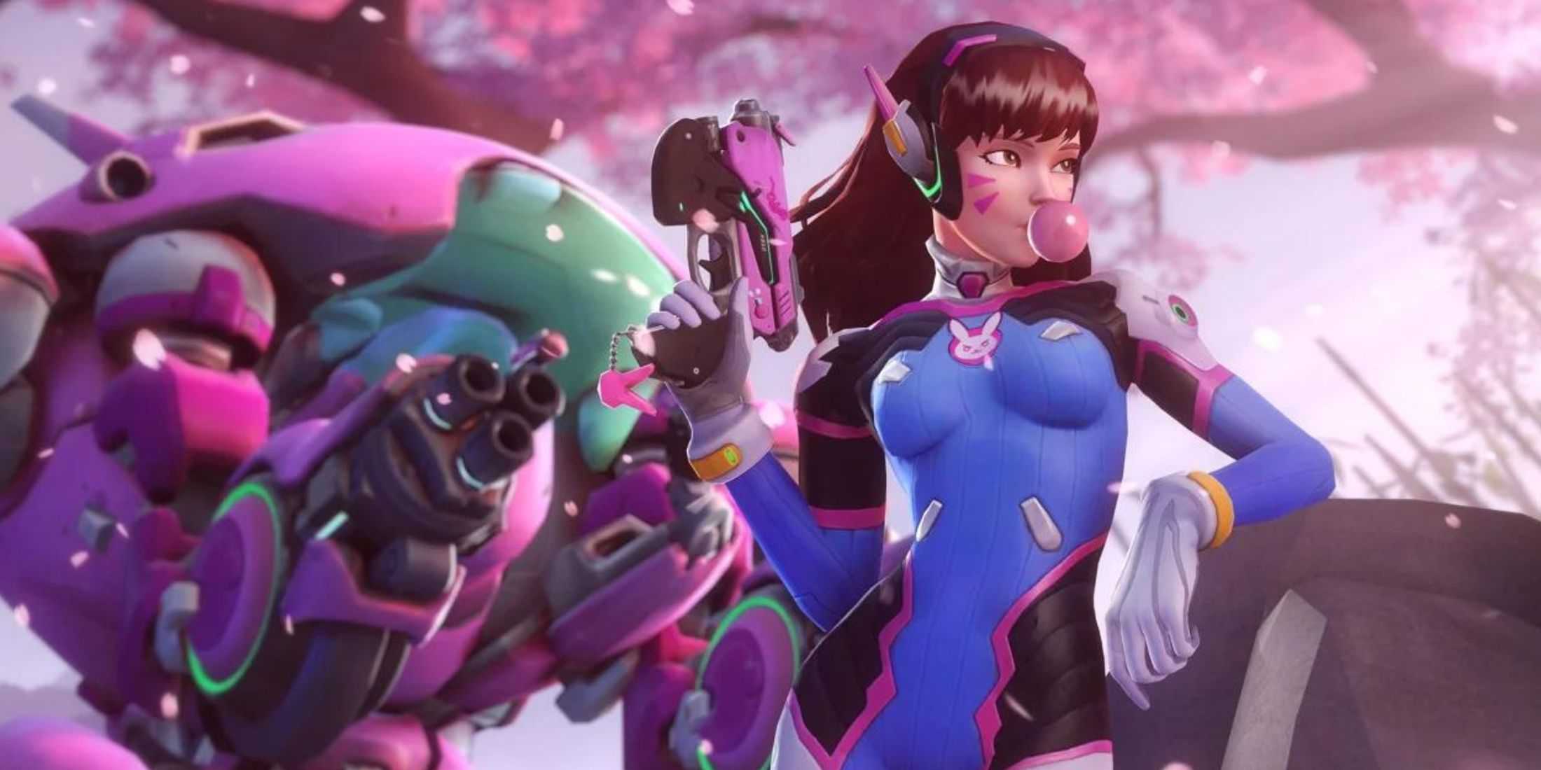 D.va stands in front of her mech in Overwatch.