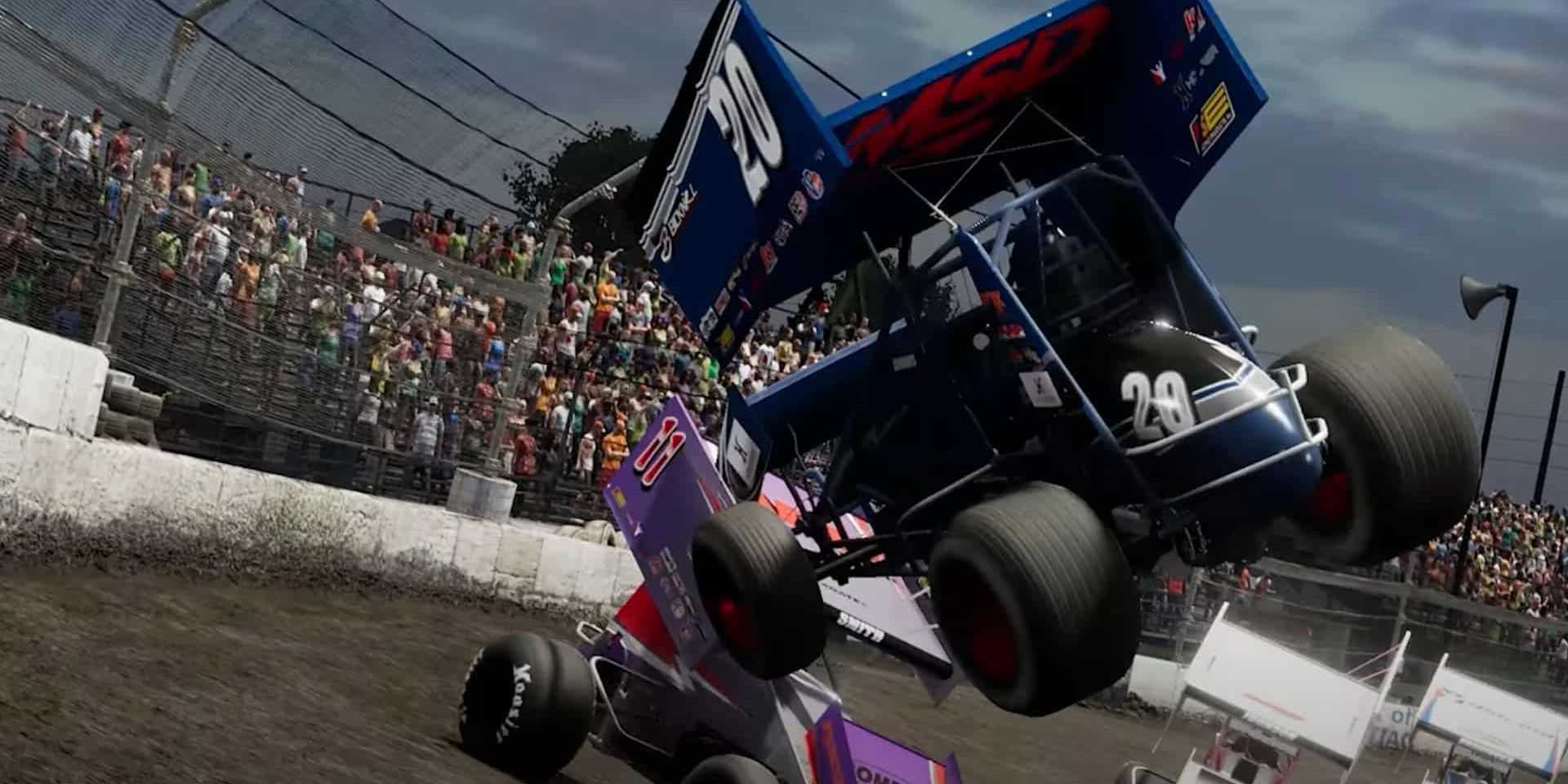 A crash in World Of Outlaws Dirt Racing 23