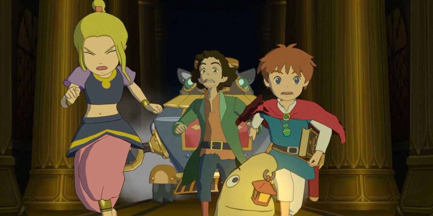 Oliver, Esther, and Swaine running in Ni no Kuni: Wrath of the White Witch Remastered