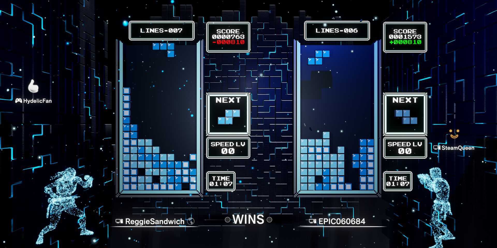 a PvP match in Tetris Effect Connected