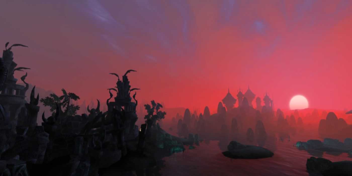 The Sun Setting Highlighting The Ruins Of Morrowind-1