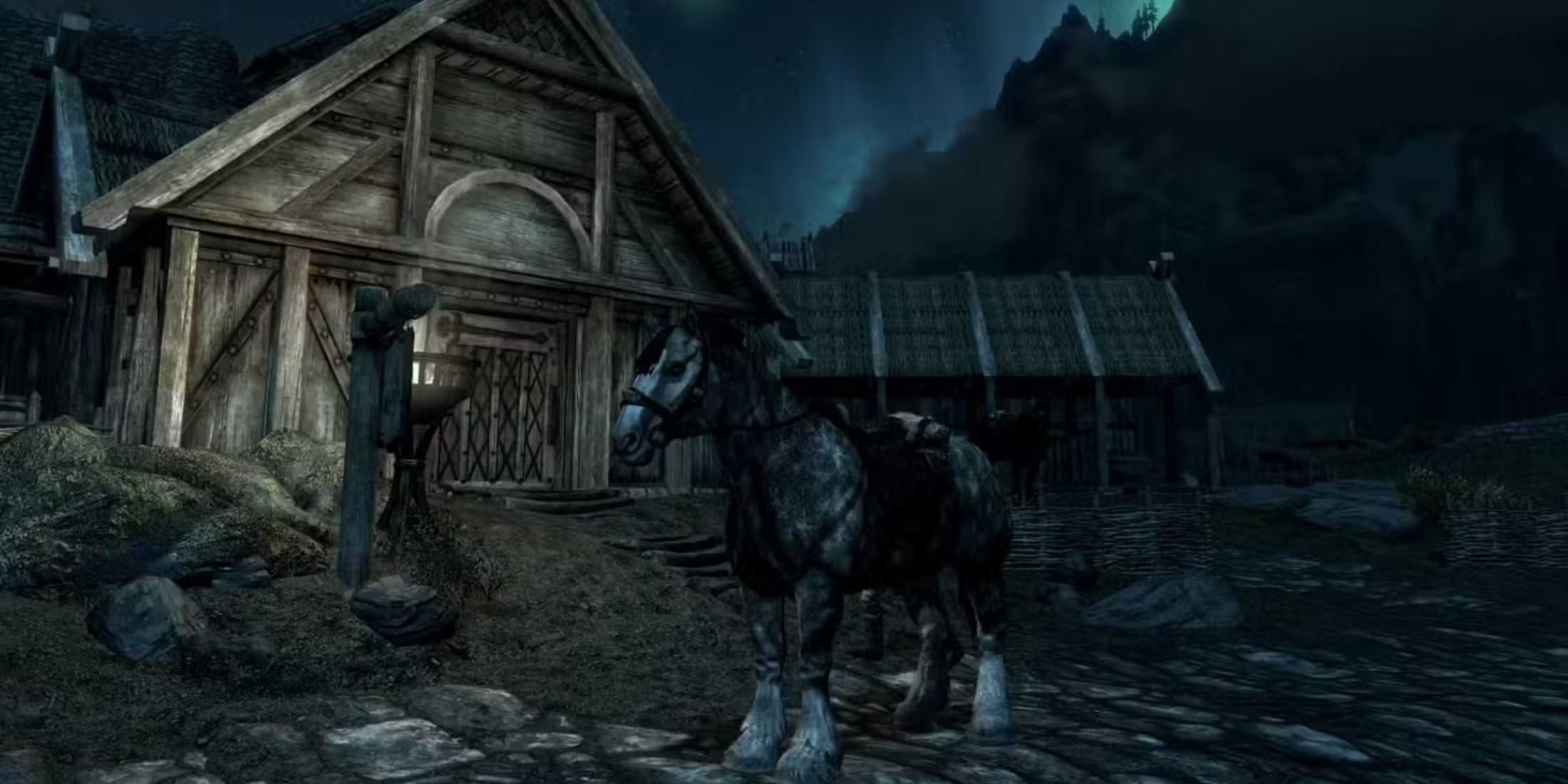 a horse and a house in skyrim