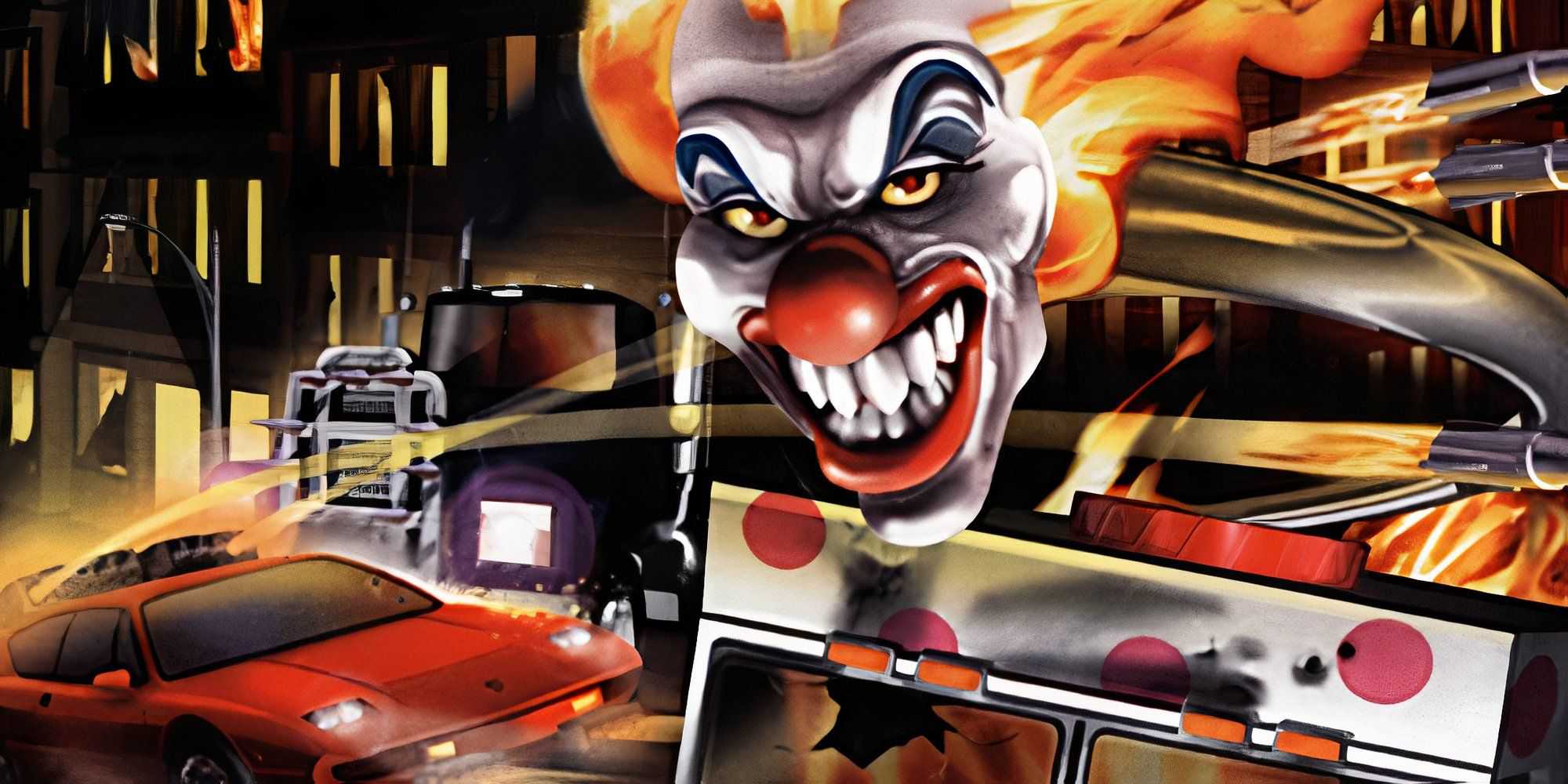 Arte promocional com veículos em Twisted Metal 1