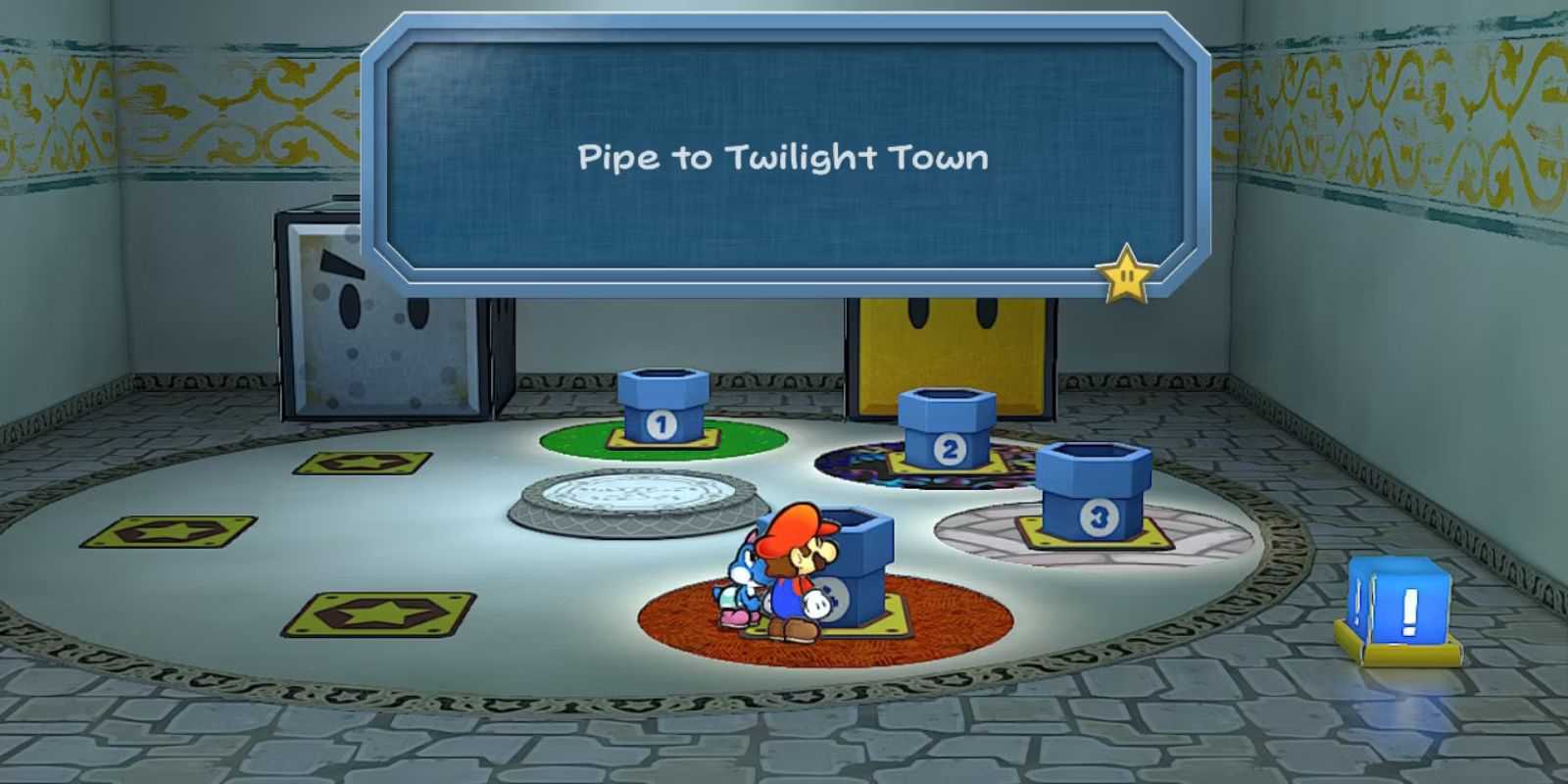 Image of the pipe for Twilight Town in the Pipe Room in Paper Mario TTYD