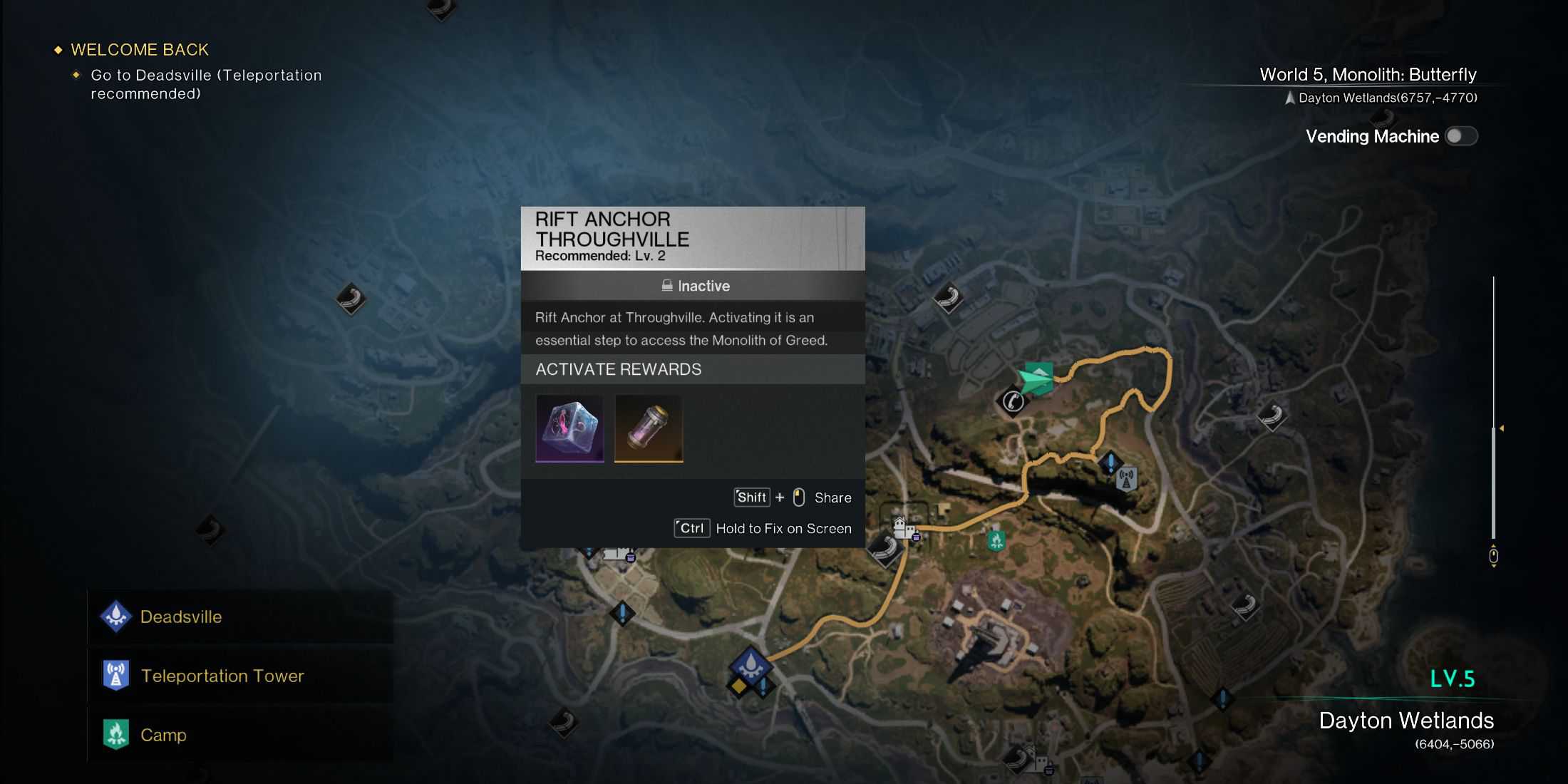 Screenshot showcasing how to find Rift Anchor Points on the map in Once Human