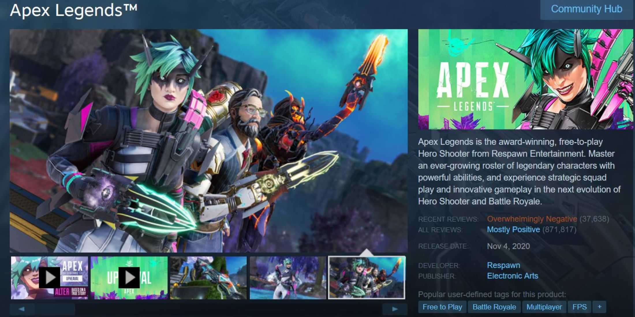 Apex Legends' Steam page.