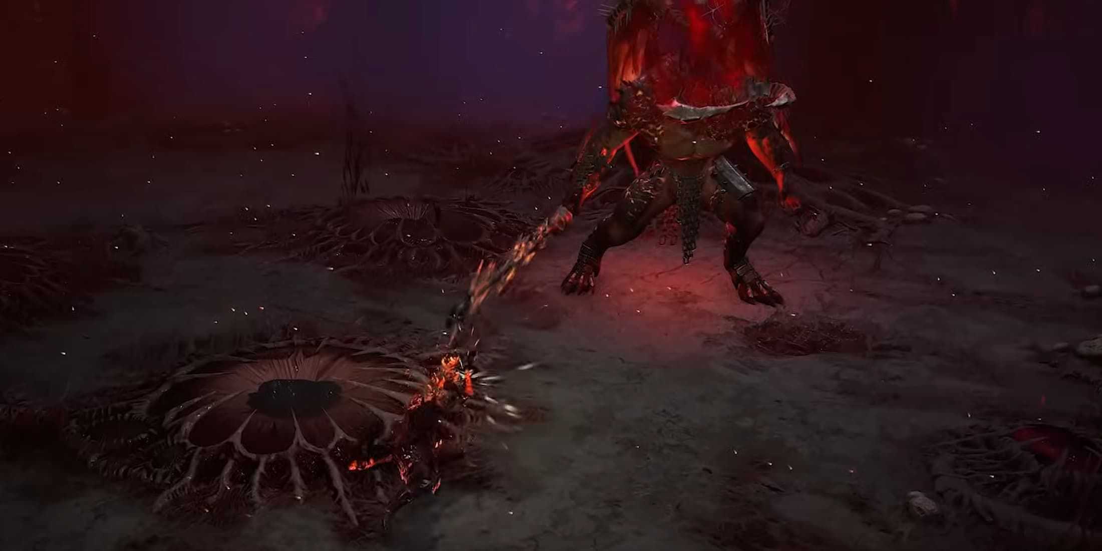 Fighting a boss enemy in the Diablo 4 Season of Infernal Hordes trailer