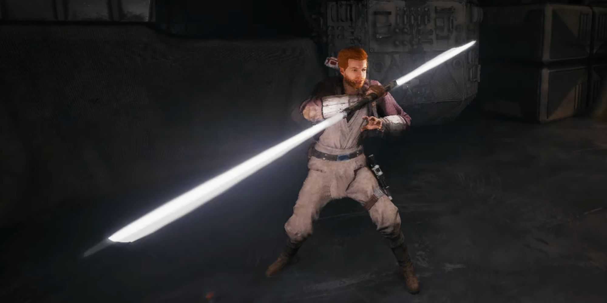 Cal Kestis with a white double lightsaber in Star Wars Jedi: Survivor