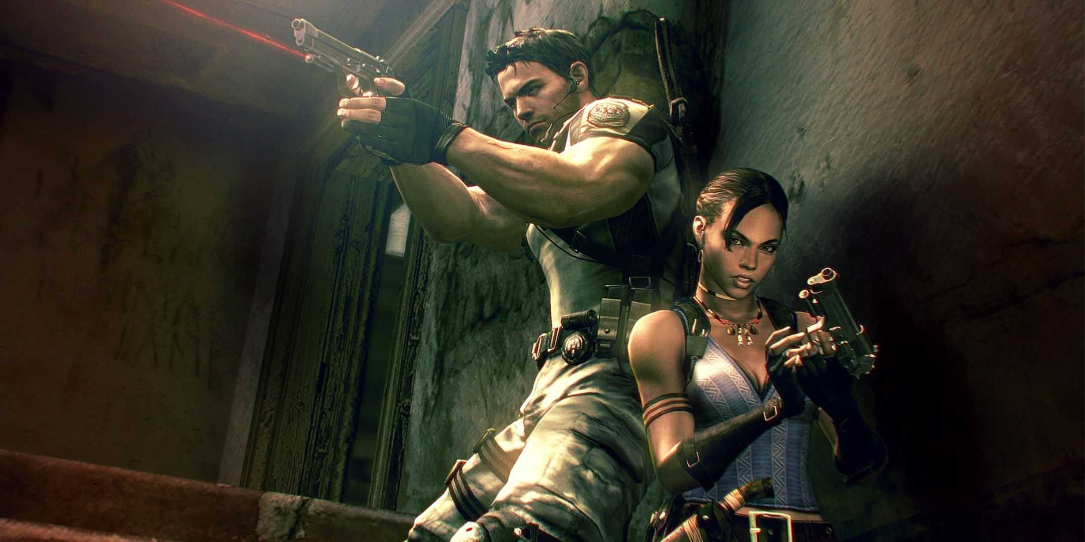 Resident Evil 5 - Sheva and Chris posing with their guns