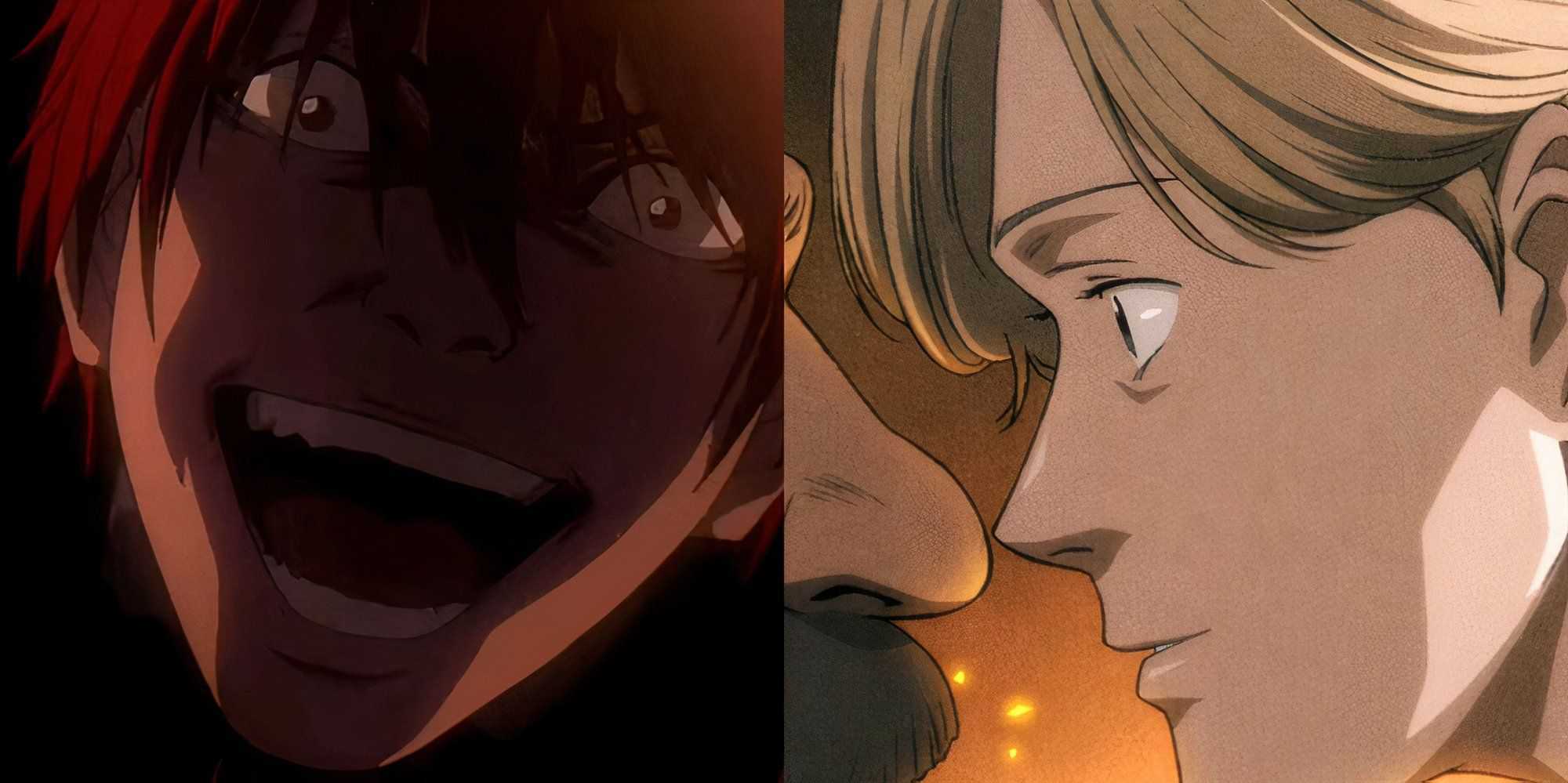 Light Yagami laughing (left) Johan Liebert staring (right)