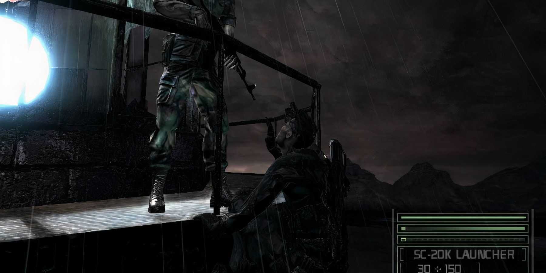 sam hanging below an enemy in splinter cell chaos theory