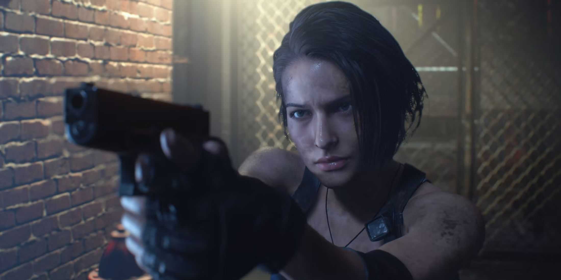 Jill Valentine apontando uma pistola