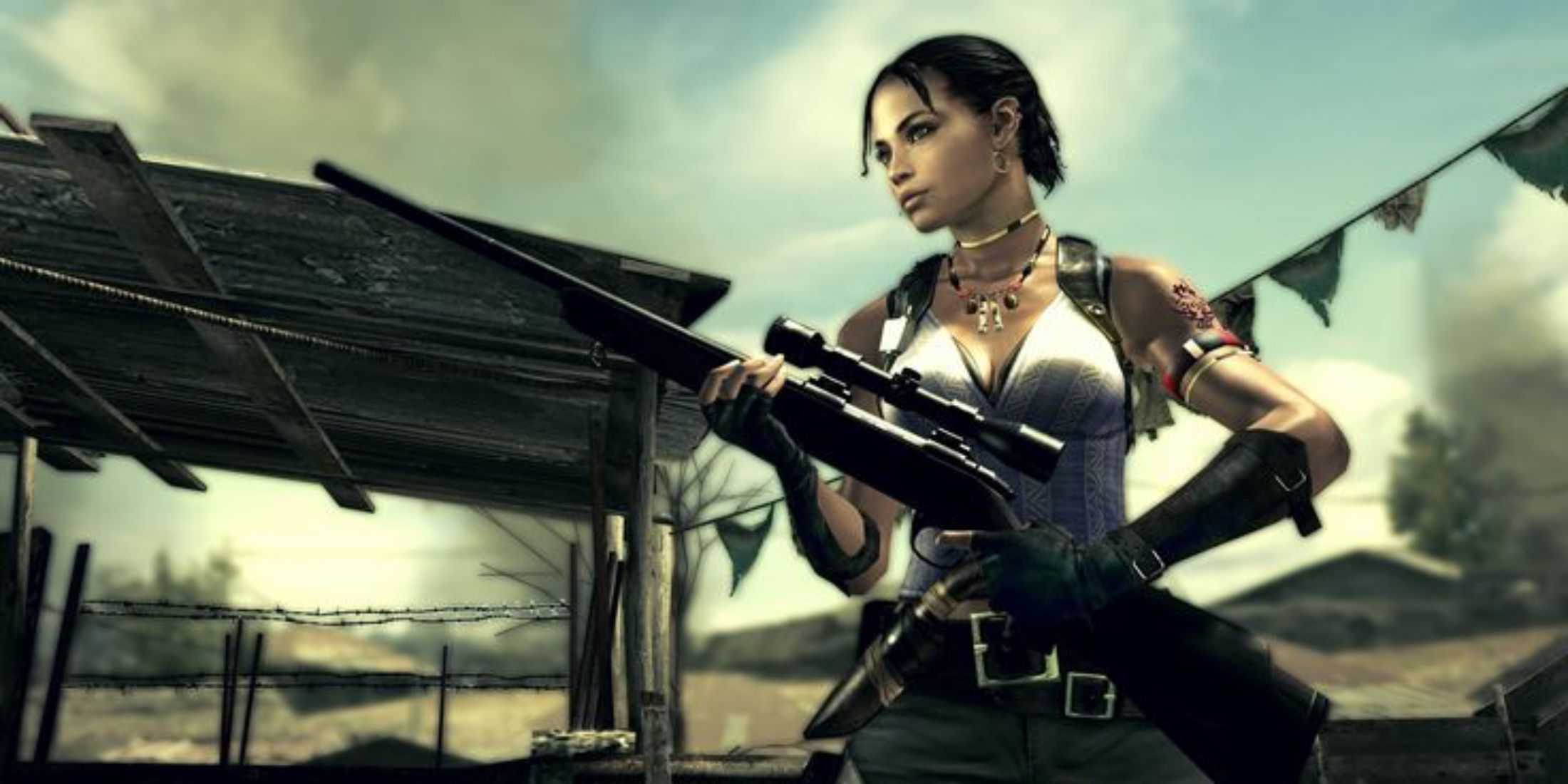 Resident Evil 5 - Sheva holding a shotgun with a sight