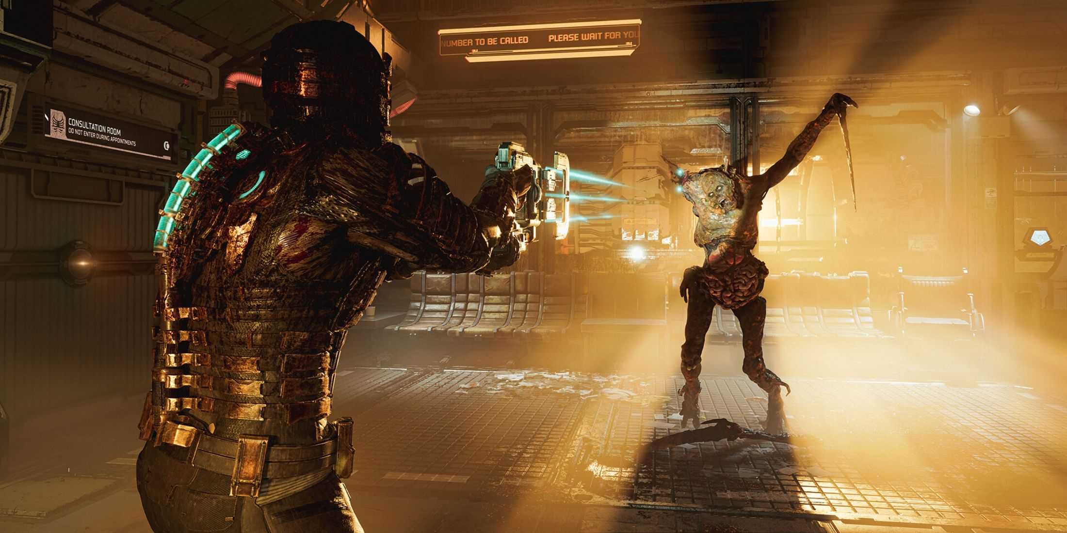 Isaac Clarke fighting a Necromorph with a Plasma Cutter