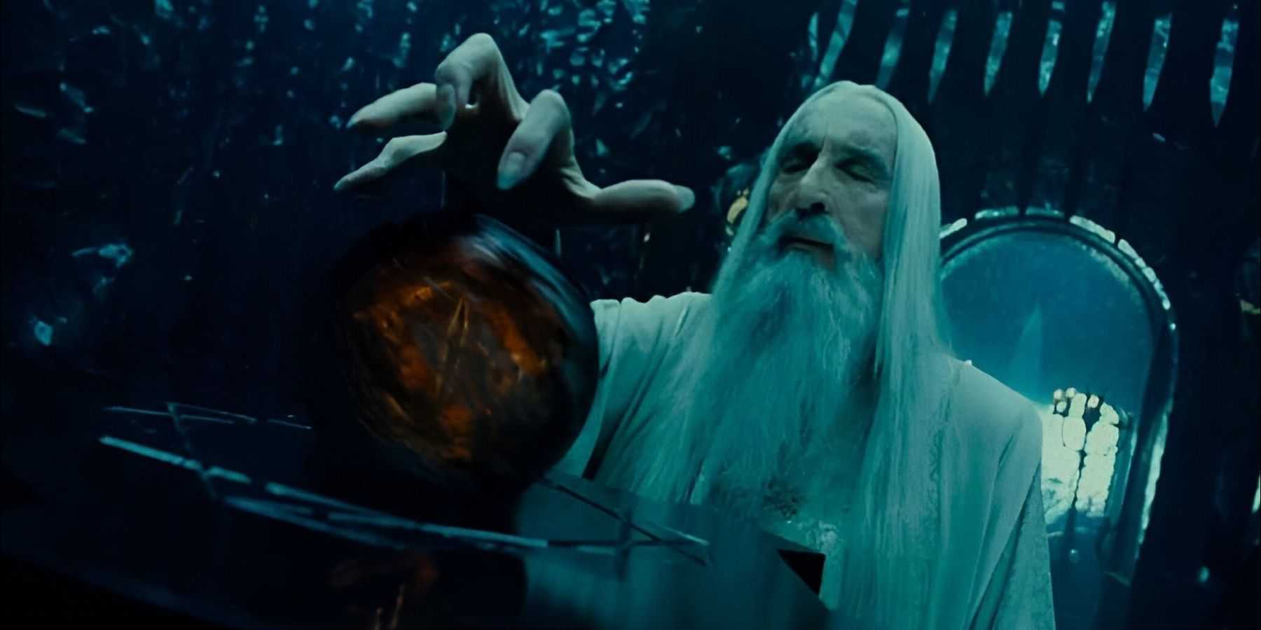 Saruman using the seeing stone in The Lord of the Rings: The Fellowship of the Ring