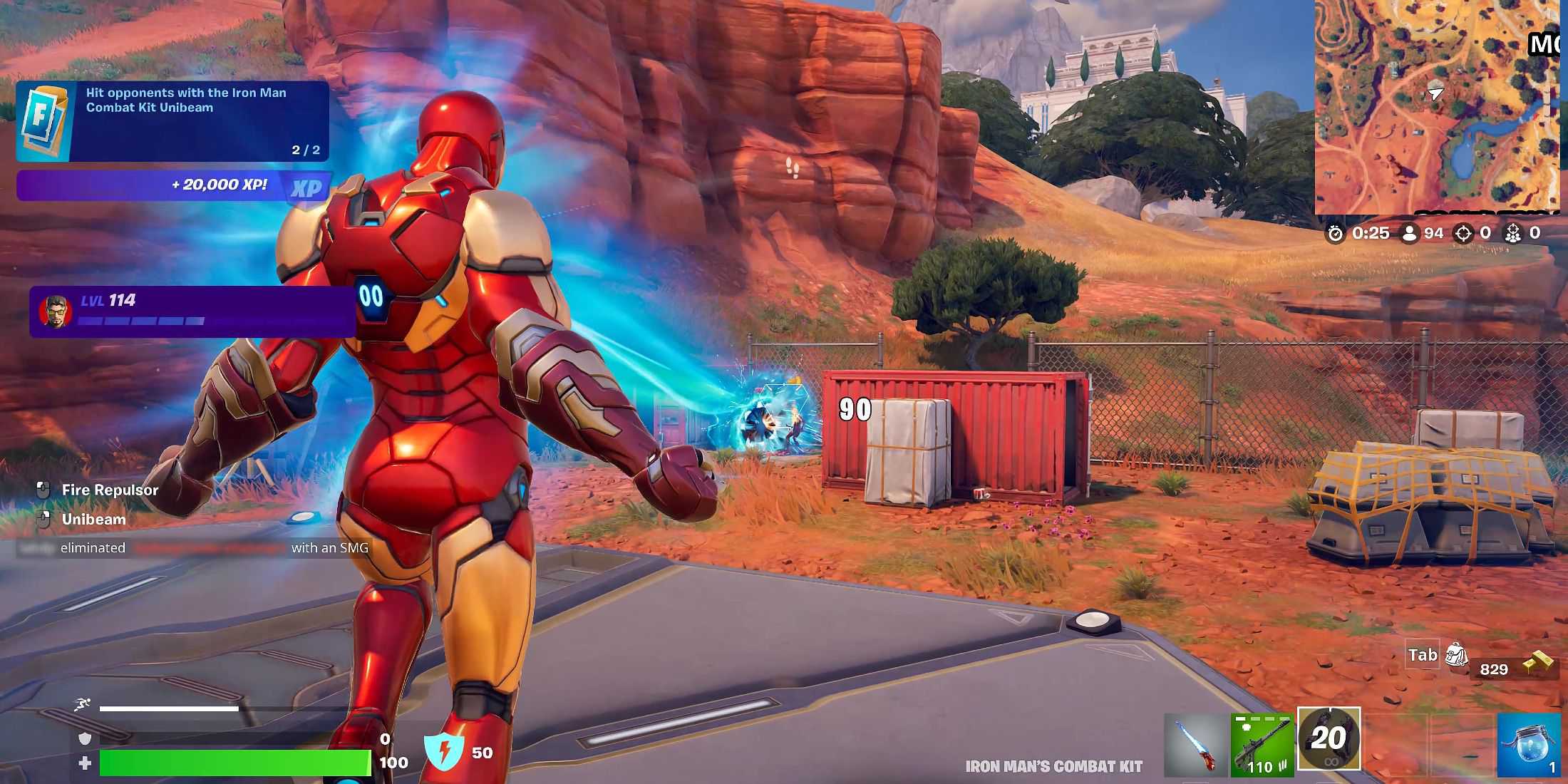 Screenshot showcasing how to use Iron Man's Combat Kit in Fortnite