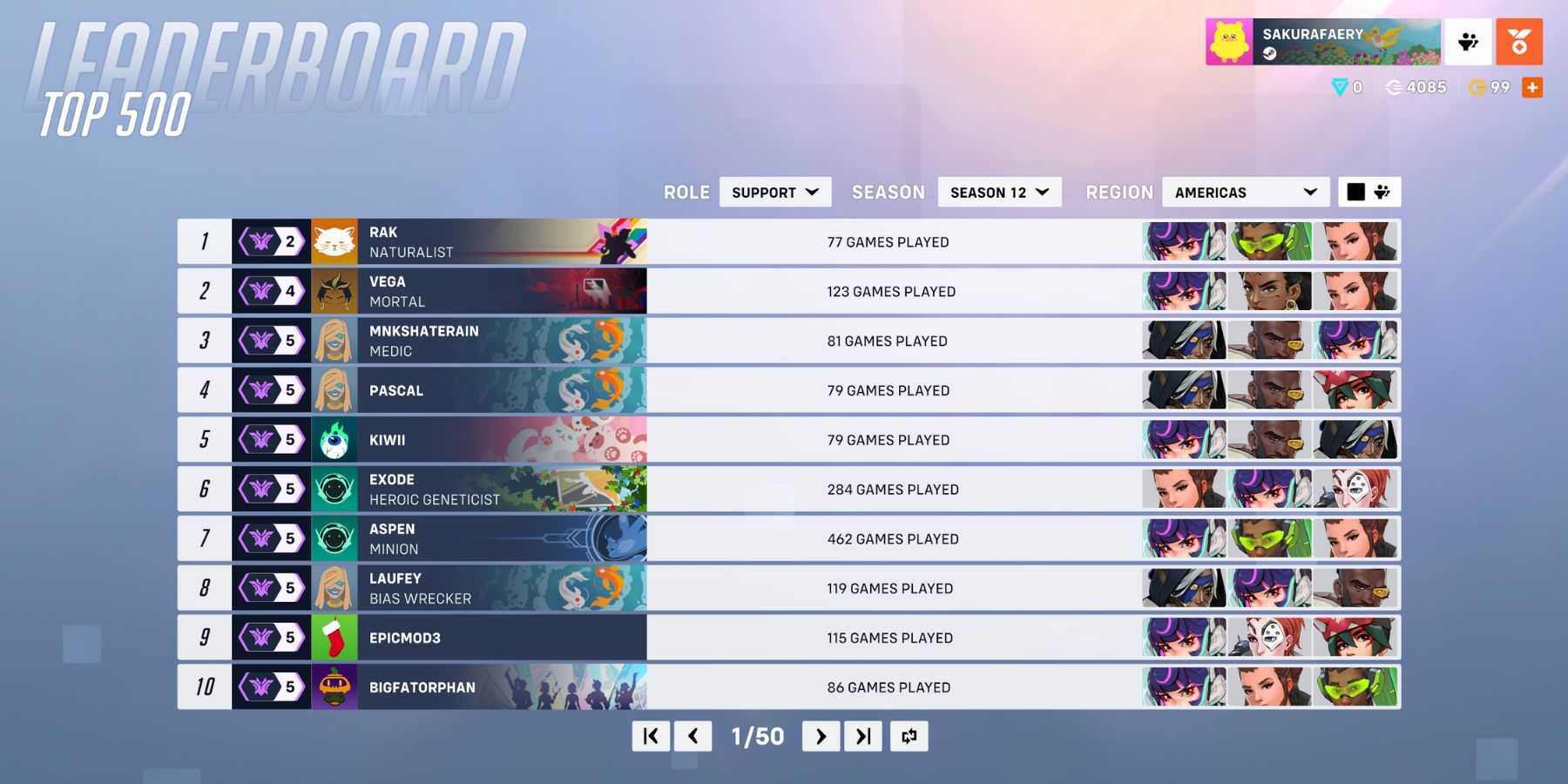 Juno Top 500 Leaderboard Temporada 12 Overwatch 2