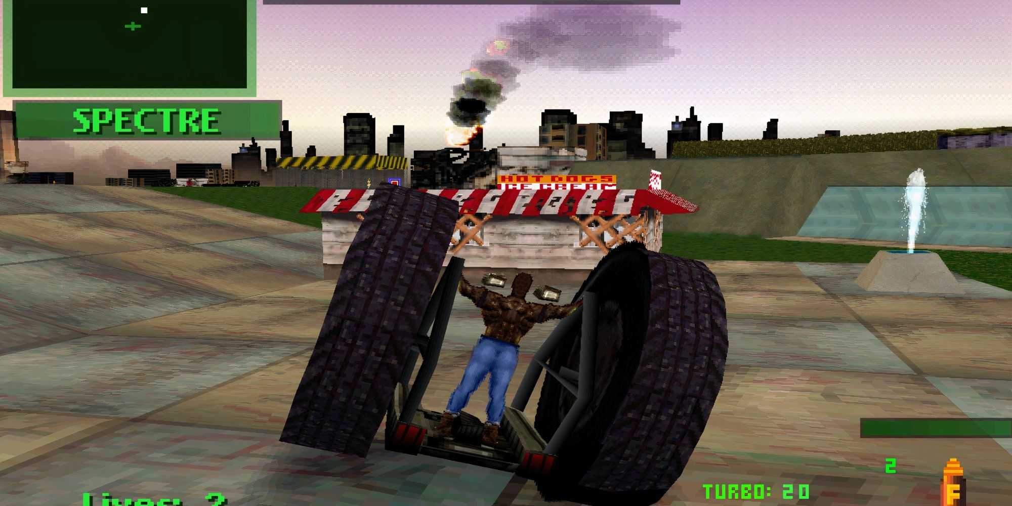 Driving around as Axel in Twisted Metal 2