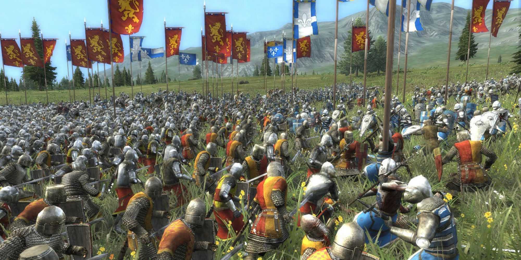 Dois exércitos lutando em Total War: Medieval 2