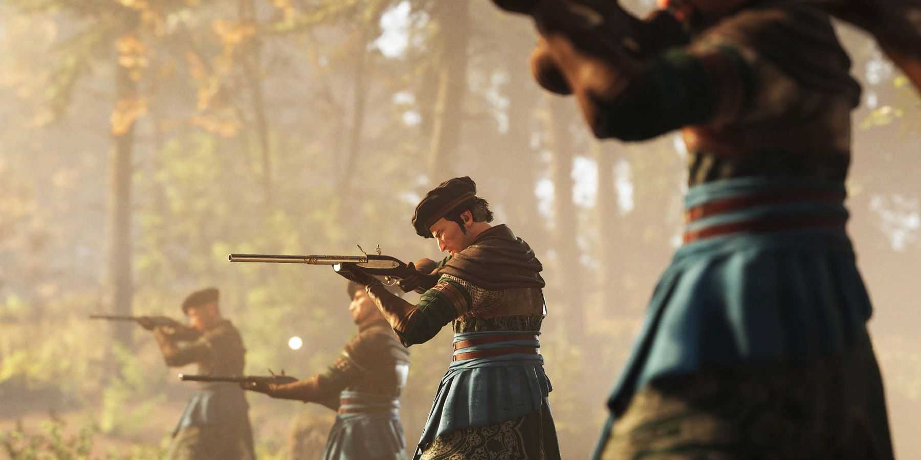 Soldiers firing weapons in GreedFall 2