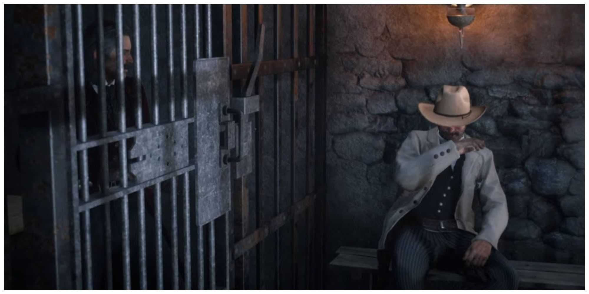 Arthur in a cell in Red Dead Redemption 2 