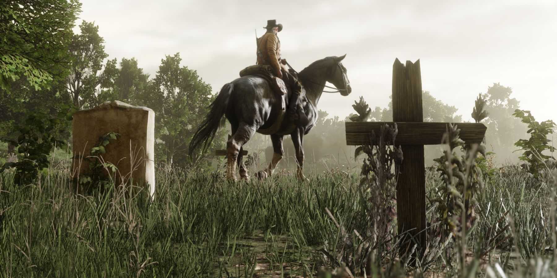 Arthur andando a cavalo em Red Dead Redemption 2