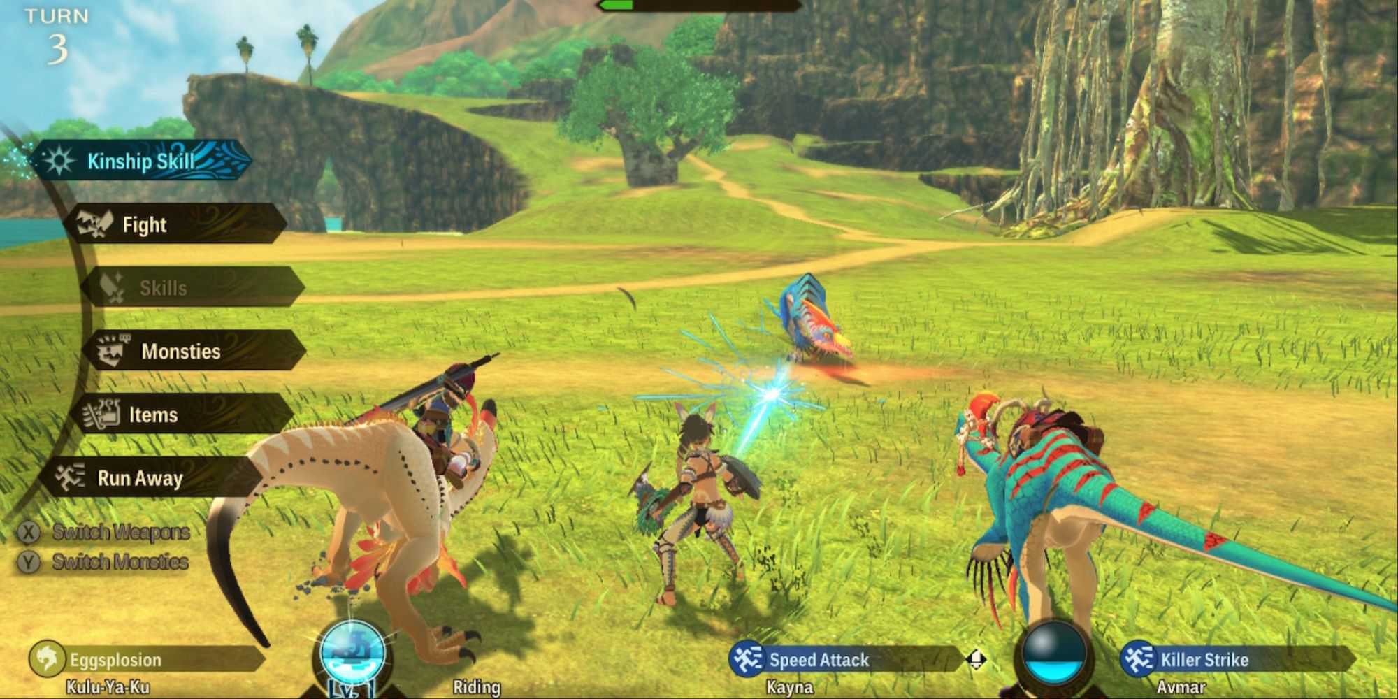 Lutando uma batalha em Monster Hunter Stories 2