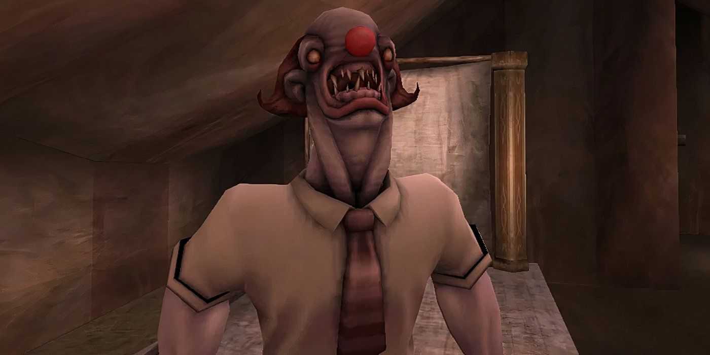 Mr. Giggles from Timesplitters 2 open mouth sharp teeth